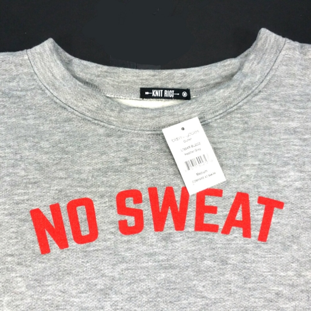 Knit Riot No Sweat Cropped Gray Sweatshirt M W204 - Picture 2 of 7